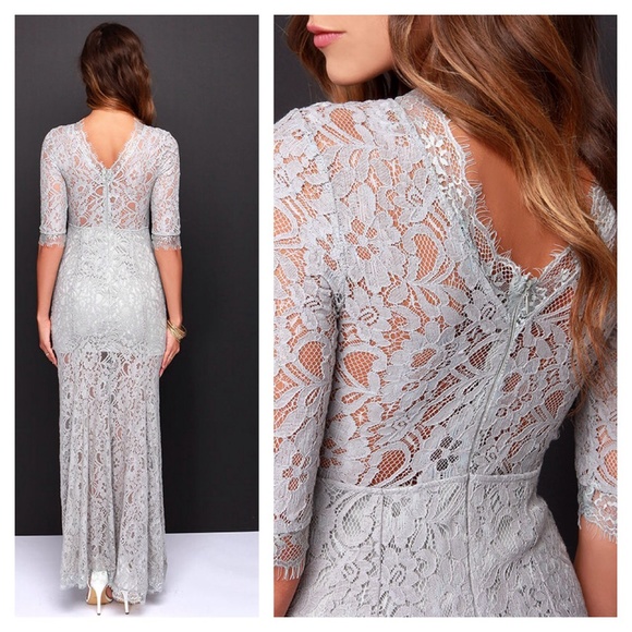 Light Grey Form Fitting Lace Dress - Picture 2 of 3